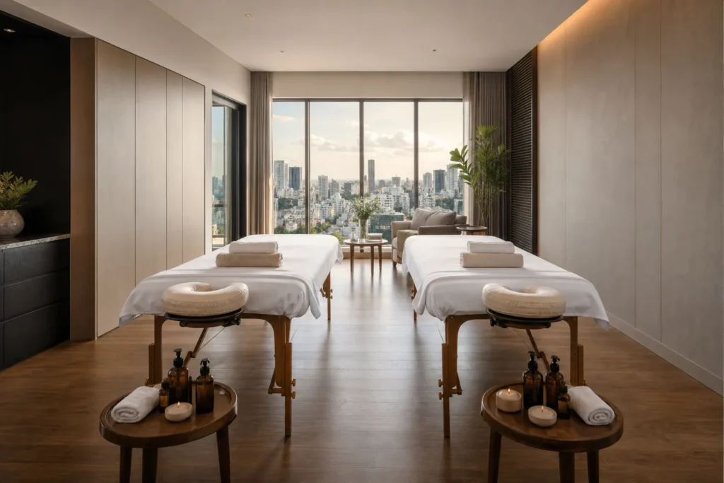 Couples massage at home Ho Chi Minh City setup with two professional tables