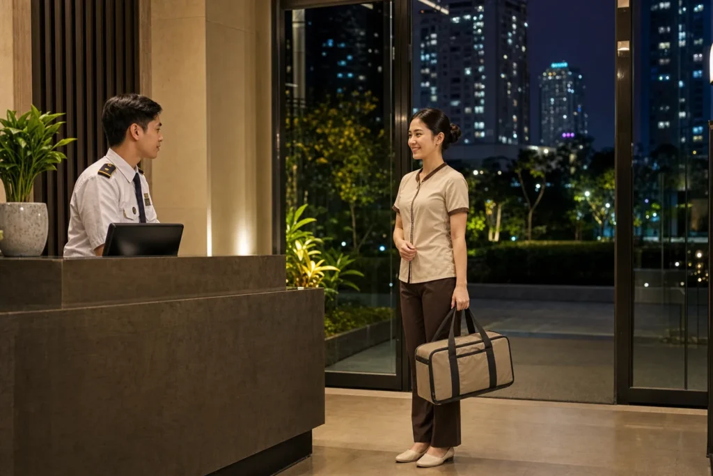 Late-night home massage Hanoi therapist arriving for a confirmed professional booking