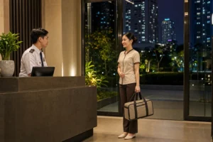 Late-night home massage Hanoi therapist arriving for a confirmed professional booking