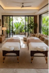 Hai bàn massage được bố trí trong villa riêng tại Đà Nẵng