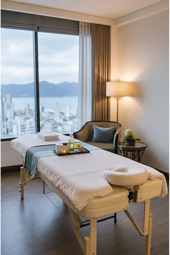 Bàn massage sạch trong phòng khách sạn tại Đà Nẵng
