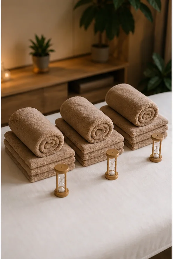 Khăn sạch và dụng cụ sắp xếp cho liệu trình massage tại nhà Đà Nẵng