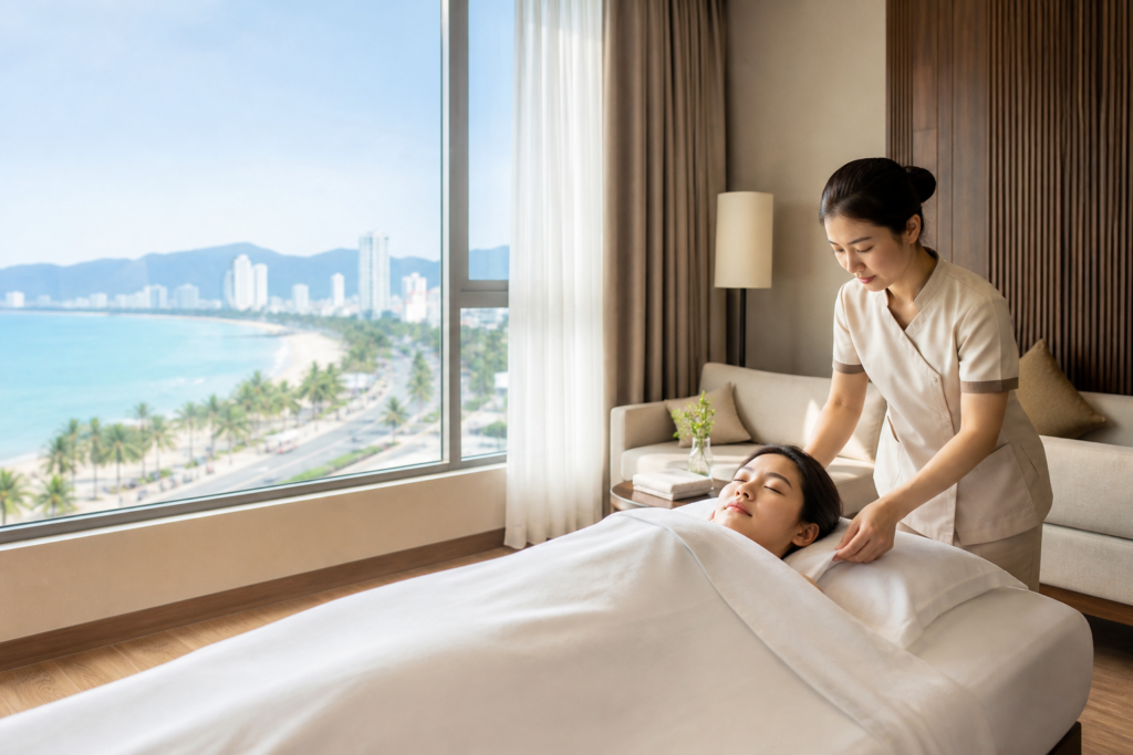 Kỹ thuật viên massage chuyên nghiệp phục vụ massage toàn thân tại nhà ở Đà Nẵng