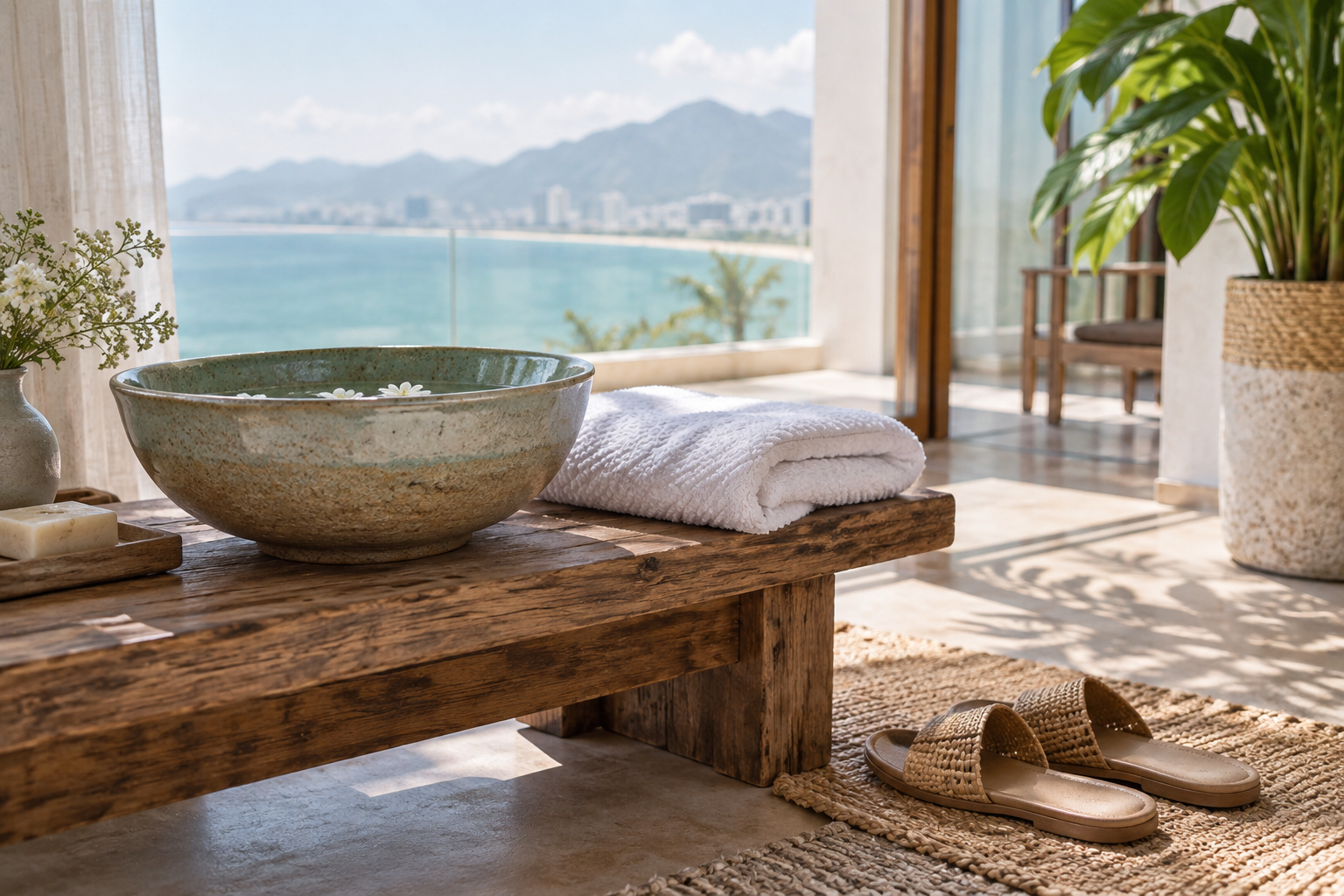 foot-care setup in Da Nang, with clean linens and a calm apartment setting (image 3).