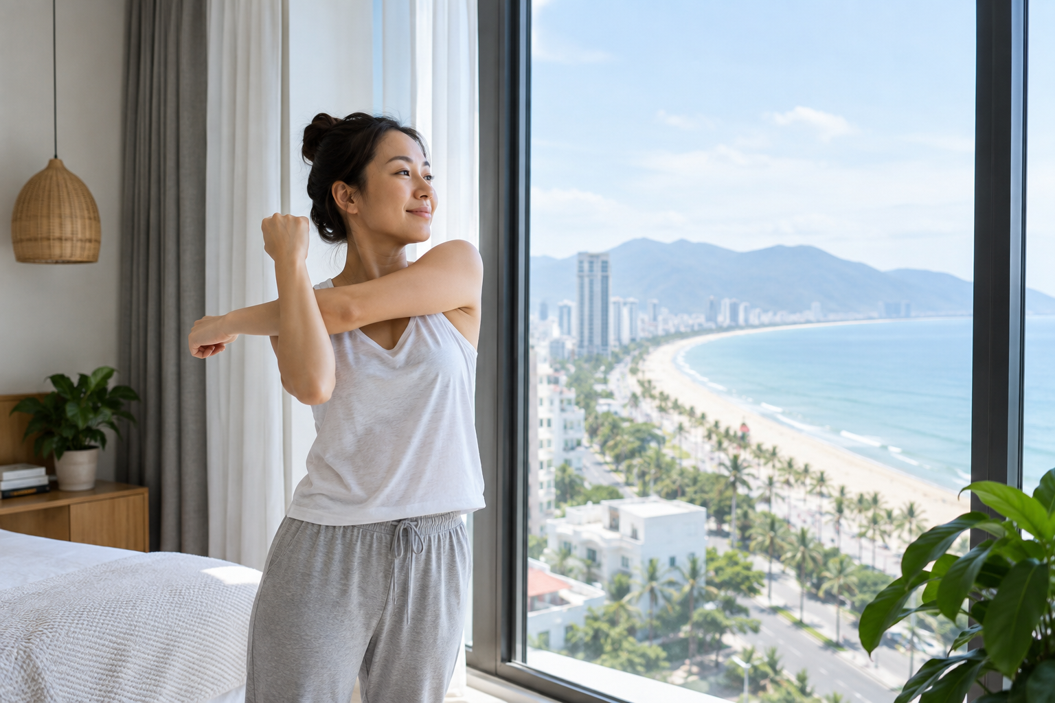 neck and shoulder wellness setup in Da Nang, with clean linens and a calm apartment setting (image 2).