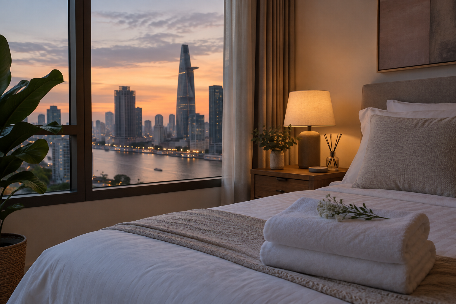 aromatherapy setup in Ho Chi Minh City, with clean linens and a calm apartment setting (image 2).