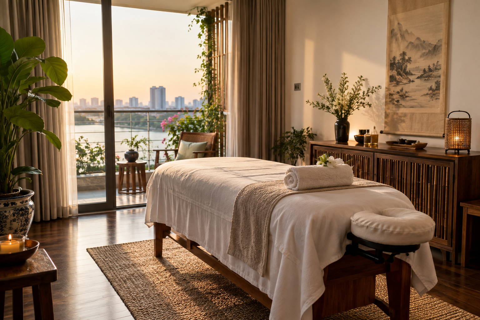 Vietnamese wellness setup in Ho Chi Minh City, with clean linens and a calm apartment setting (image 4).